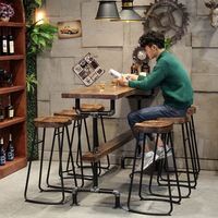 Table de bar en bois massif avec pieds en fer hauts, style industriel rétro américain, pour café, pub, meubles commerciaux
