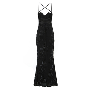 Abiti Lunghi Estivi da Donna con Spalline Sottili, Pizzo Floreale, Tinta Unita, <span class=keywords><strong>Schiena</strong></span> Scoperta, 5 Colori, per Feste alla Moda - Product Image 2