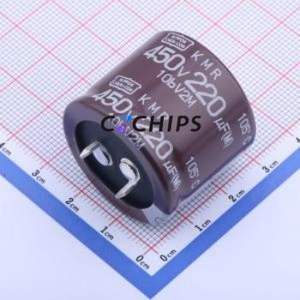 Condensateur électrolytique en aluminium à encliquetage EKMR451VSN221MR25S, composant traversant (THT), D30xL25mm - Product Image 1