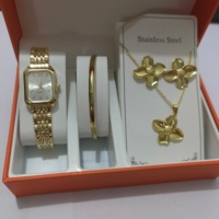 Ensemble de 5 montres pour femmes tendance, ensemble de bijoux à fleurs dorées, montre décontractée à bracelet en acier, montre-bracelet à quartz