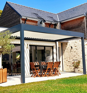 Pérgola Exterior de Aluminio con Techo de Láminas Ajustables Motorizadas, Impermeable, Estructura Bioclimática <span class=keywords><strong>para</strong></span> Terraza y Jardín - Product Image 6