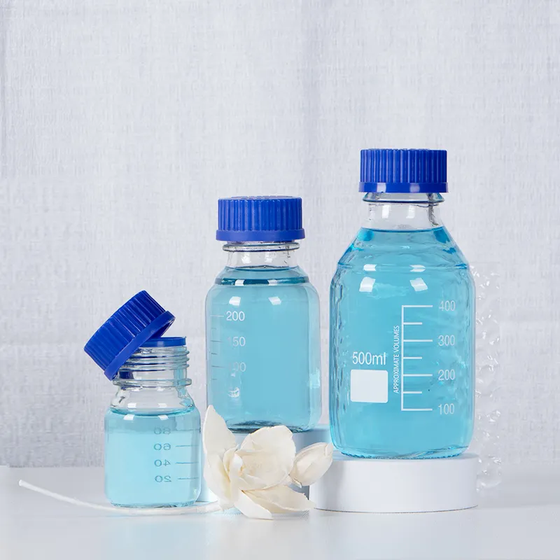 Botella de vidrio farmacéutico transparente de alta calidad de 25ml botella de reactivo químico líquido con botella de escala