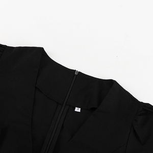 <span class=keywords><strong>Vestido</strong></span> Corto <span class=keywords><strong>Negro</strong></span> de Algodón con <span class=keywords><strong>Cuello</strong></span> en V, Cierre Trasero, Volantes en Capas y Manga Larga para Mujer - Product Image 5