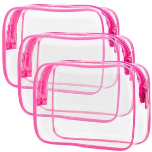 Water-resistant <b>Clear</b> Makeup Bag <b>Clear</b> Travel Bags for Toiletries Matte <b>Rose</b> Red - Product Image 1