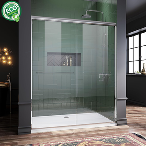 Porte de douche coulissante en laiton satiné, verre dépoli, acier inoxydable antirouille, robuste - Product Image 1