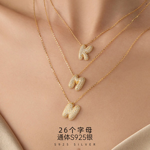 Collier à initiales à bulles A à Z Collier en argent sterling avec lettre initiale S925 Collier - Product Image 2