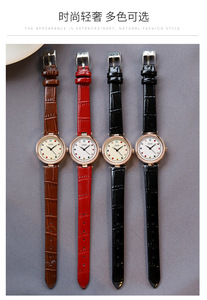 Reloj de pulsera de cuarzo elegante para mujer, color oro rosa, esfera con piedras preciosas de colores, correa de cuero marrón - Product Image 3