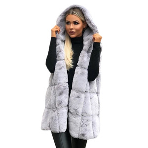 Bestseller European American Damen Long Hooded Jacket Kunst pelz Damen Weste Cardigan für Herbst Winter - Product Image 5
