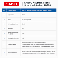 SANVO EX998 Mastic silicone neutre monocomposant, adhésif élastomère, étanche pour la construction, le verre, l'éclairage, les toits et les fenêtres