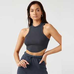 Tops Cortos Casuales <span class=keywords><strong>de</strong></span> Verano para <span class=keywords><strong>Mujer</strong></span>, Tejido <span class=keywords><strong>de</strong></span> Punto Transpirable, Top Deportivo, Logotipo Personalizado al por Mayor, Tops sin Mangas - Product Image 3