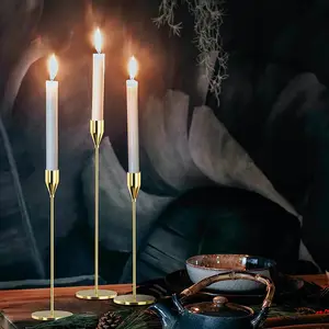 Conjunto de velas de metal dourado, melhor qualidade, 3 peças para velas difíceis, decorativo para casamento, festa de jantar