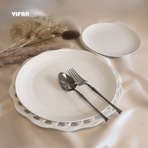 New Design Circular Horizontal LineWhite Porcelain Plates for Wedding High Quality Dinner Set Ceramic Plate - Product Image 3
