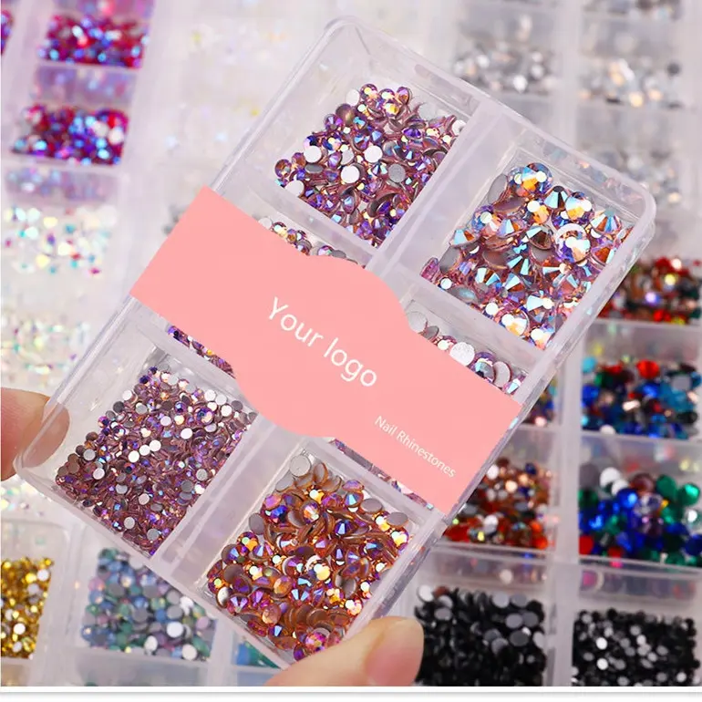 1 caja AB claro de uñas de cristal de diamantes de imitación de arte del clavo de DIY 3D decoración de fondo plano de diamantes de imitación