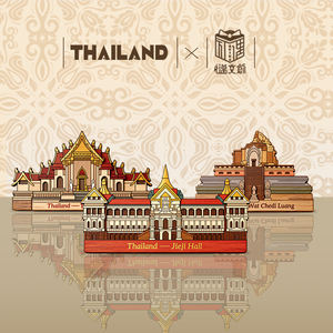 Aimant de réfrigérateur en bois thaïlandais, architecture 3D, Wat <span class=keywords><strong>Chedi</strong></span> Luang Kijit Hall, illustration originale, objet décoratif magnétique - Product Image 3