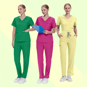 Ensemble de gommage d'allaitement personnalisé pour femmes haut à col en V et pantalon de jogging élégant uniforme médical évacuant l'humidité pour le personnel hospitalier - Product Image 2