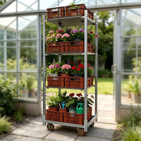 Chariot de transport de plantes danois en acier galvanisé détachable avec étagères en maille réglables et 4 roues