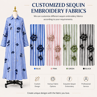 Robe Abaya Longue à Manches Longues pour Femme, Broderie de Paillettes à Rayures Verticales Bleues, Robe Maxi Modeste, Marque Privée OEM