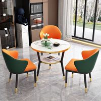 Ensemble de table à manger ronde de luxe en acier inoxydable avec chaises en métal, design moderne, assemblé pour la maison ou le bureau, 1 table et 2 chaises