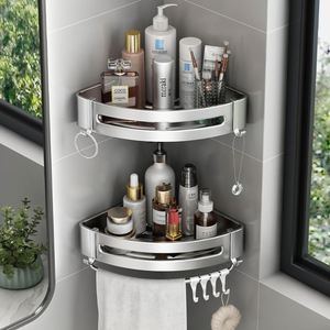 New Black Wall Mount Bathroom <b>Corner</b> Shelf Holder Storage Rack Bathroom Bathtub <b>Shower</b> Caddy Organizer Hardware Accessories Set - Product Image 1