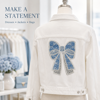 Applique en jean bleu à longue queue avec nœud, perles, perles de rocaille et paillettes, brodée à coudre, pour la décoration DIY de robes, vestes et sacs