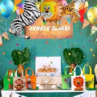 Safari Favor Sacs avec Poignée Non Tissé Jungle Animal Cartoon Goody Sacs Lion Tigre Éléphant Singe Crocodile Girafe enfants