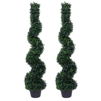 Lussuosi Alberi Artificiali di Bosso a 4 Spirali, Resistenti ai Raggi UV, Piante da Esterno in Vaso di Plastica, Set da 2 per Portico Anteriore