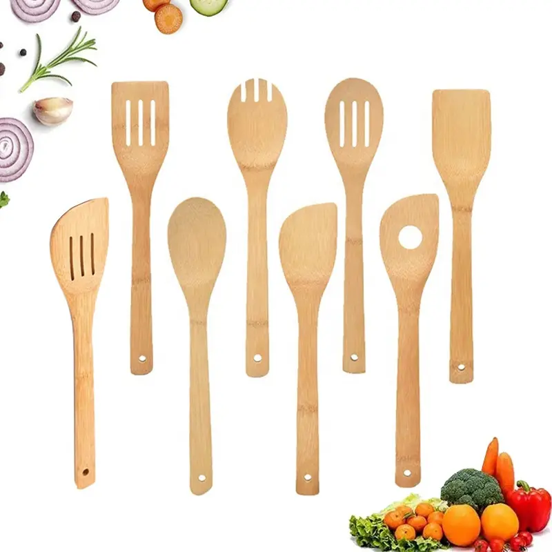 Set di utensili da cucina antiaderenti all'ingrosso raschietto spatola cucchiaio da cucina utensili da cucina in legno di bambù per pentole