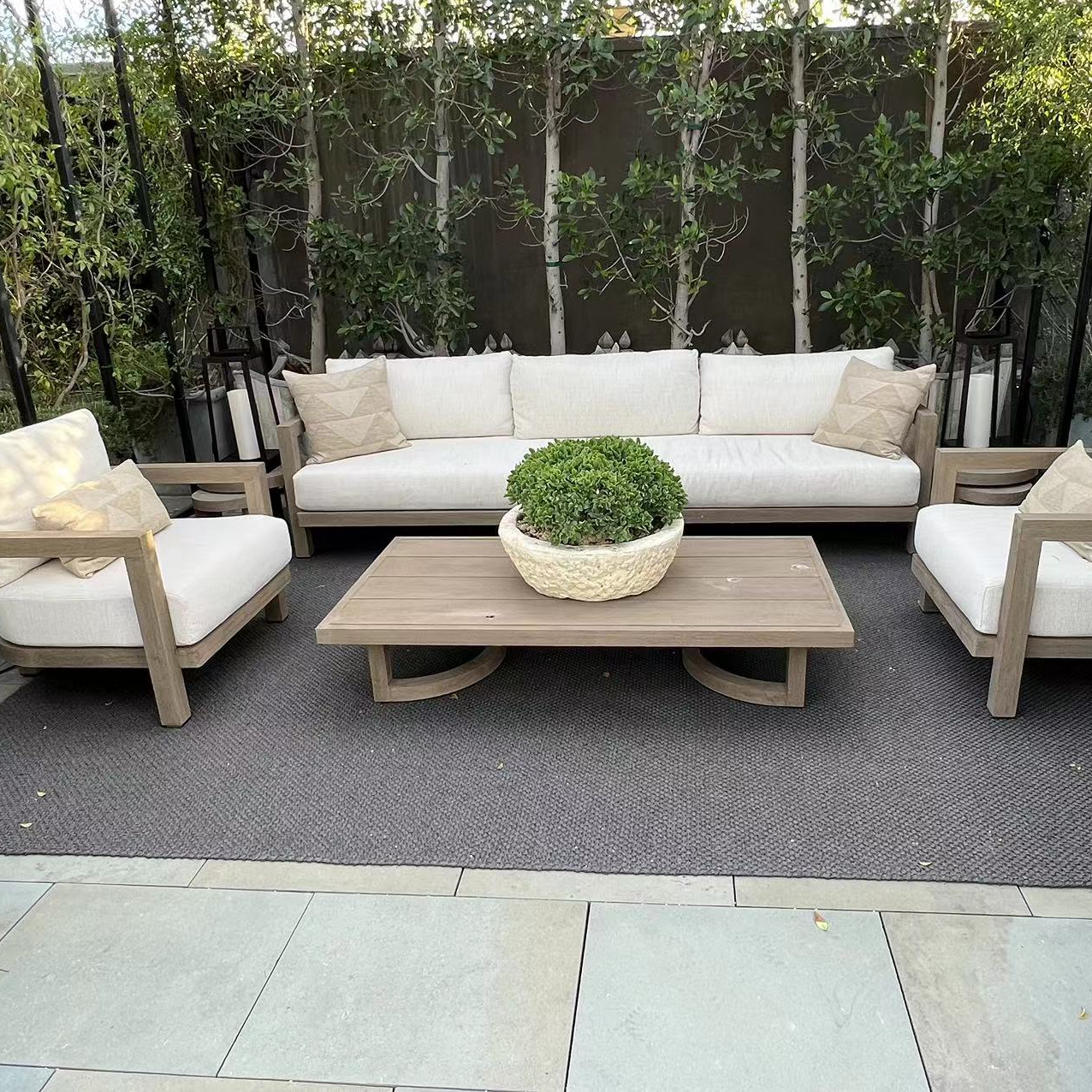 Wholesale Teak Wood Furniture garden Sofa Set Patio Hotel  Outdoor Sofa with Cushions