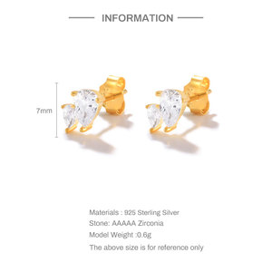 Petites boucles d'oreilles en argent sterling 925 avec zircon 5A en forme de goutte d'eau délicate pour femmes - Product Image 2