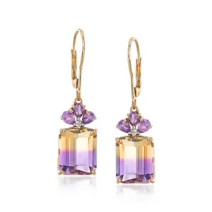 925 Sterling Silver Pear-shaped Amethysts and Diamond CZ Accents Ametrine Drop Earrings