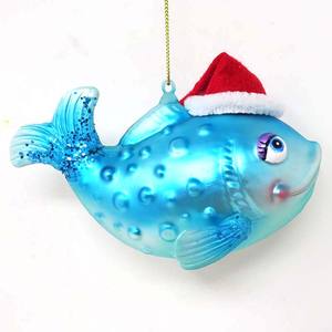 Produits innovants en gros d'usine pour importer 2024 ornements de <span class=keywords><strong>poisson</strong></span> bleu portant des chapeaux de Noël - Product Image 3