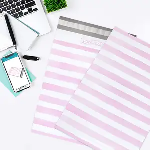 高品质粉红色水彩条纹保利邮包塑料定制邮包和运输袋-自动密封