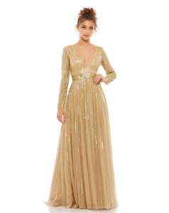 2024 hiver élégant dames à manches longues col en V profond Illusion Sequin Maxi robes pour les femmes - Product Image 4
