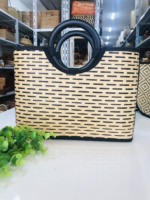 Bali tas tangan rotan/bambu wanita, tas anyaman tangan tas bambu pantai untuk wanita/wanita