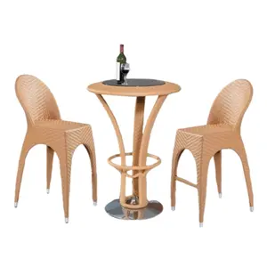 Sentetik Rattan ev kahve Bar mobilya düşük fiyat ticari otel kulübü Bistro üst cam masa sandalye takımı