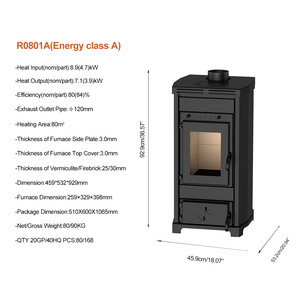 Estufa <span class=keywords><strong>de</strong></span> <span class=keywords><strong>Leña</strong></span> para el Hogar CE EN16510 R0801A <span class=keywords><strong>de</strong></span> 8.9kW, Chimenea <span class=keywords><strong>de</strong></span> Acero Moderna <span class=keywords><strong>de</strong></span> Alta Calidad <span class=keywords><strong>sin</strong></span> Humo para Hervir Agua - Product Image 5