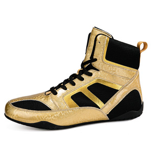 Zapatos de boxeo con cordones de malla, transpirables, de caña alta, para hombres y mujeres, entrenamiento, lucha, gimnasio, entrenamiento, rojo, dorado - Product Image 5