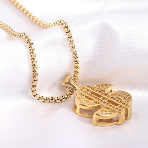 Hip Hop Dollar Signe Pendentif <span class=keywords><strong>Collier</strong></span> avec Zircone Pleine Perceuse Intimidation Beauté Argent En Acier Inoxydable Couleur Rétention Bijoux - Product Image 4