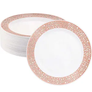 Elegant Party Lace Dinnerware Sets Disposable Plastic Rose Gold Plates