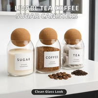 Pot en verre transparent avec bouchon en liège rond pour le stockage de grains de café, noix, sucre, thé