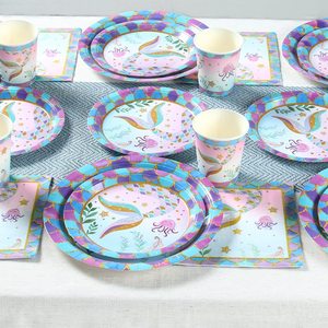 Décorations de fête d'anniversaire de la petite sirène, vaisselle jetable, fête prénatale, 1er anniversaire, fête de la petite fille sirène, assiettes en papier - Product Image 4