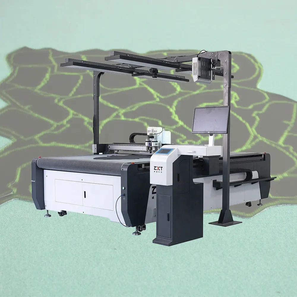 ZXT digitale Flatbed CNC automatico oscillante coltello in pelle genuina macchina da taglio con fotocamera Scanner 2 testa di coltello