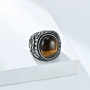 Anillos de Piedras Preciosas Naturales Talladas Retro en Oferta, Anillo de Acero Inoxidable para Hombre, Anillo de Moda, Joyería de Acero Inoxidable para Hombre y Mujer - Product Image 4