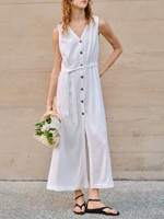 Robe d'été en coton et lin style Old Money, col en V, couleur unie, sans manches, coupe ample, style Normcore/Minimaliste, pour femme, simple et élégante