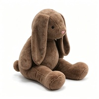 Lapin en peluche personnalisé, assis, avec de longues oreilles tombantes, fourrure marron ultra-douce et nez rose, jouet en peluche lapin marron