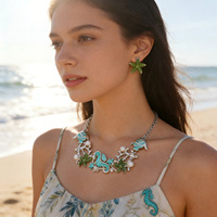 Parure de bijoux romantique sirène bleue avec collier hippocampe et étoile de mer, boucles d'oreilles pour femme, idéal pour la plage