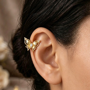 Butterfly <b>Stud</b> <b>Earrings</b> Gold Tone <b>Crystal</b> Insect Design Fashion Clip On <b>Earrings</b> For Women Elegant Jewelry Party Gift - Product Image 4