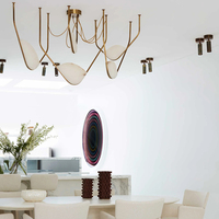 Lustre moderne en pierre de forme organique pour salle à manger, décoration de villa, feuille d'albâtre, cadre en laiton courbé, suspension en métal