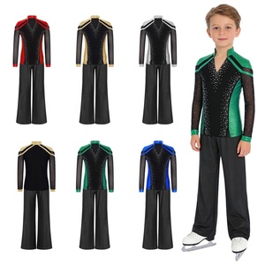 Ensemble de patinage artistique pour garçons de 6 à 16 ans : haut métallisé et pantalon droit pour compétitions et entraînements, idéal pour la danse lyrique - Product Image 1