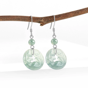 Pendientes de jadeíta natural auténtica de grado A, diseño de zorro de nueve colas azul agua, con plata S925 y jadeíta de grado hielo. - Product Image 2